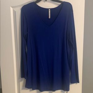 Blue long sleeve scoop neck relaxed tunic top